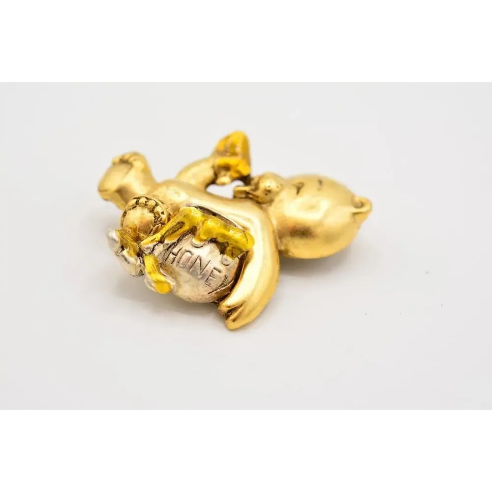 Danecraft Vintage Honey Bear Pin Brooch Cute Pot Jar Gold Signed NOS 80s BinA13
